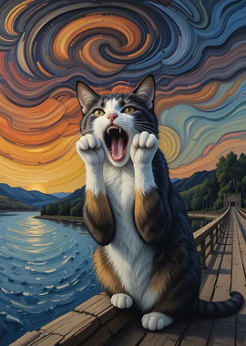 Cat Yawning on a Bridge