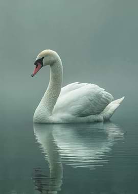 Elegant Swan on Misty Lake