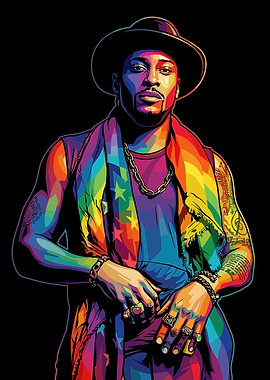 D'Angelo in Rainbow Scarf and Hat