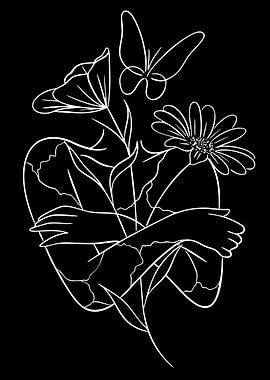 Abstract floral human form with butterflies