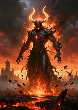 Fiery Demon Overlooking a Burning City