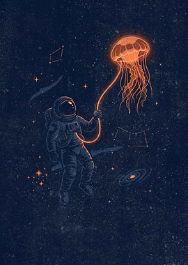 Astronaut with Jellyfish in Space