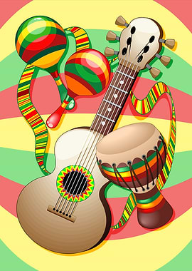 Bongo, maracas and Guitar Music Sound