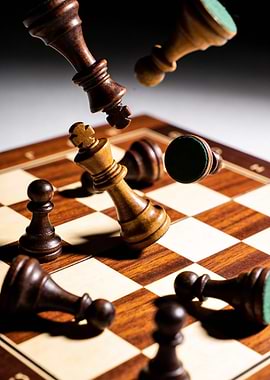 Chess pieces in motion on a chessboard