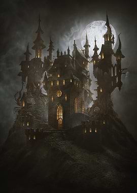 Haunted Castle Under a Full Moon