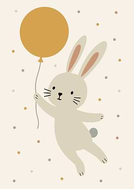 Cute Bunny Holding a Balloon