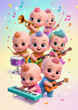 Cute Babies Playing Musical Instruments