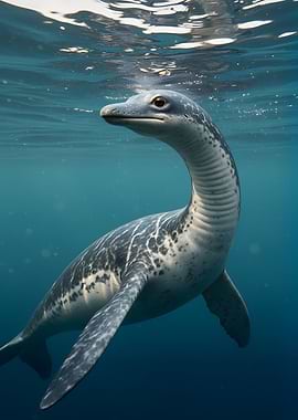 Plesiosaur Swimming Underwater