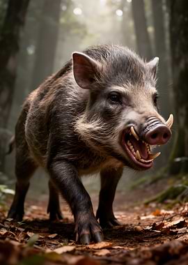 Aggressive Wild Boar in Forest