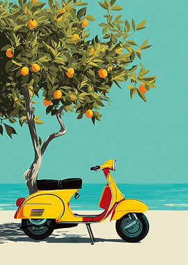 Yellow Vespa Scooter by Orange Tree