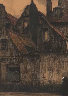 Dark European Cityscape with Rooftops