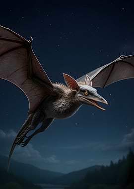 Prehistoric Bat Flying at Night