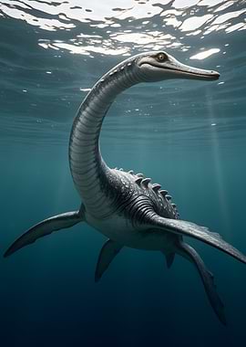 Plesiosaur Swimming Underwater