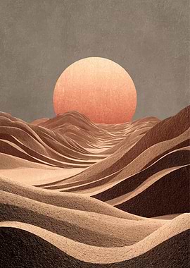Surreal Desert Landscape with Large Sun