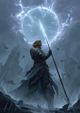 Fantasy Warrior with Glowing Spear