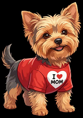 Yorkshire Terrier 'I Love Mom' T-shirt