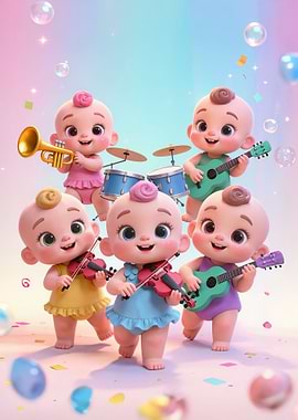 Cute Babies Playing Music