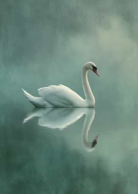 Serene Swan on Misty Water