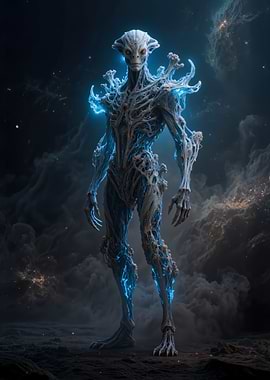 Ethereal Alien in Cosmic Nebula