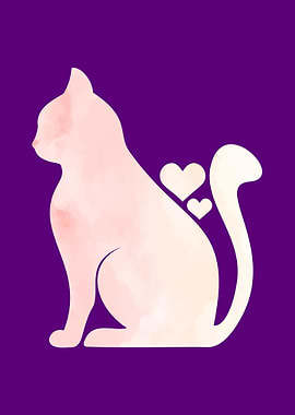 Cute Cat Silhouette with Hearts