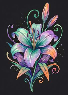 Vibrant Watercolor Lily Illustration