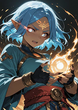 Anime Mage Conjuring Fireball