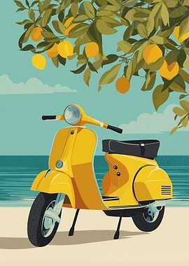 Yellow Scooter Under Lemon Tree