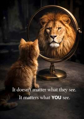 Kitten Sees Lion in Mirror