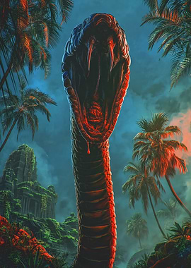 Giant Cobra in Jungle Temple