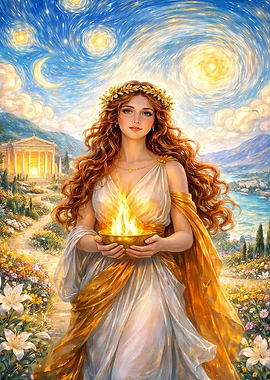 Goddess Hestia Holding Sacred Flame