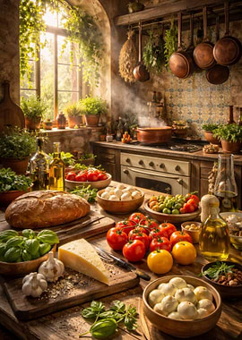 Rustic Italian Kitchen with Fresh Ingredients