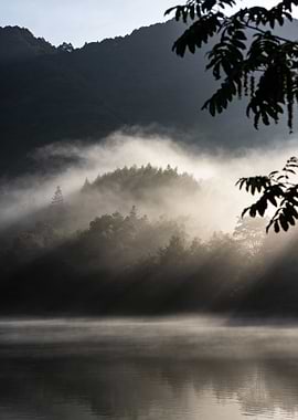 Misty Mountain Lake Sunrise