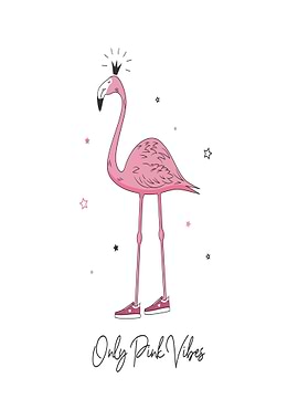 Pink Flamingo with Crown and Sneakers