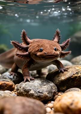 Axolotl in rocky underwater environment