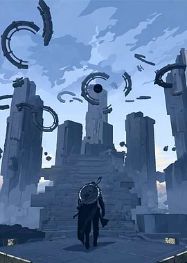 Warrior Ascends Ancient Steps