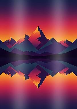 Reflective Mountain Sunset