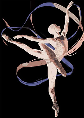 Ballerina in motion with ribbons