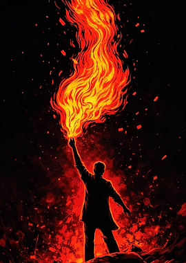 Man holding a fiery torch