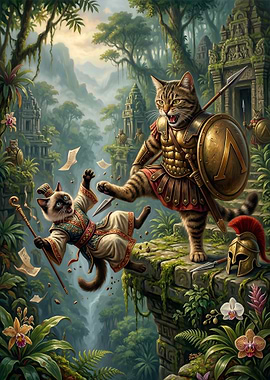 Cats in Ancient Warrior Battle