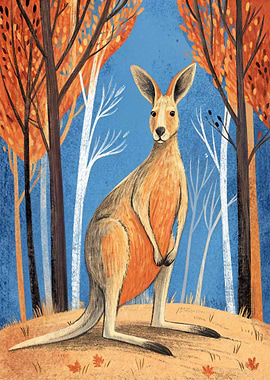 Kangaroo in Autumn Forest