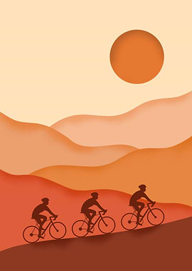Cyclists riding at sunset
