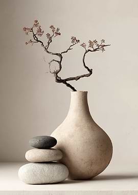 Zen still life with vase and stones