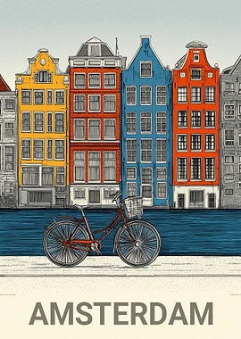 Amsterdam Canal Scene with Bicycle