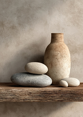 Zen stones and pottery vase