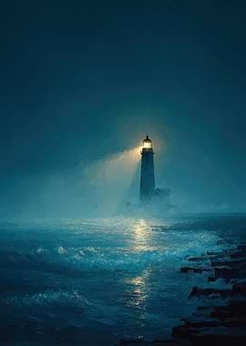 Lighthouse in a Misty Sea