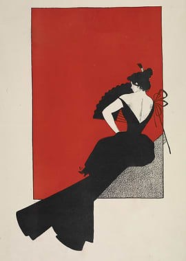 Woman in Black Dress with Fan