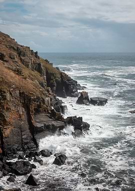 Rugged Coastline with Crashing Waves