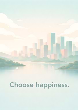 Cityscape with water and text