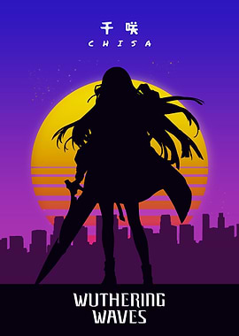 Wuthering Waves Chisa Silhouette with Retro Sunset