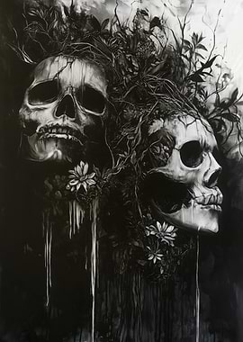 Skulls and Flowers Painting